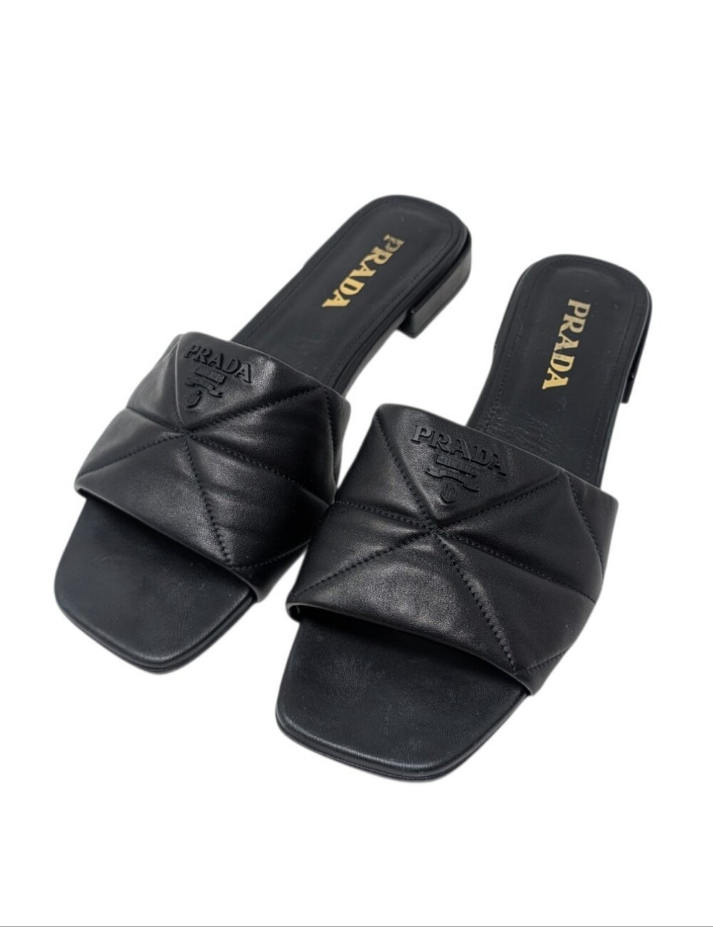 Prada Black Leather Quilted Slide Block Kitten Heel Slide Sandals Size EU 40